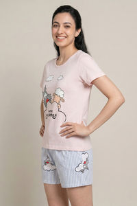 Zivame Farm Lore Knit Cotton Short Set - Cradle Pink — thumbnail 3
